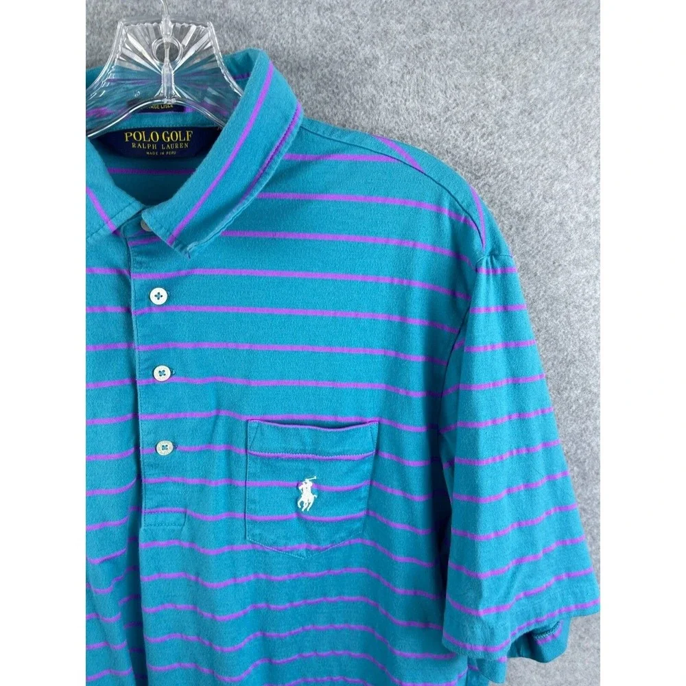 Polo Golf‎ Ralph Lauren Vintage Lisle Shirt Men's L Blue Striped Short Sleeve